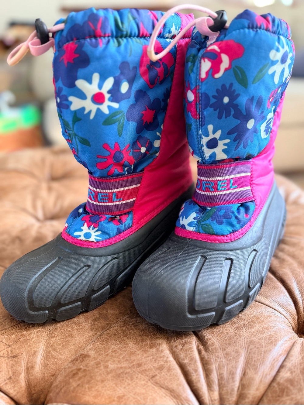 Sorel Kids Winter Boots Floral Pink Waterproof Snow Boots Size 4 Youth EU 36 - Picture 2 of 8